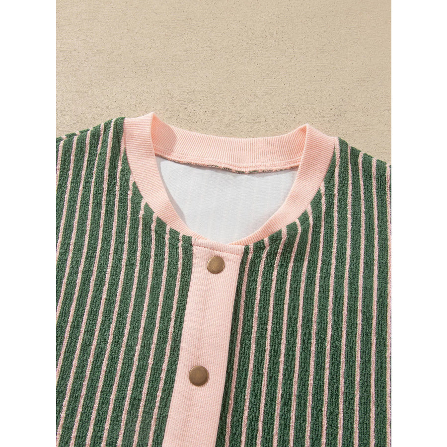 Striped V Neck Patchwork Long Sleeve Regular Fit Cardigan Apparel and Accessories
