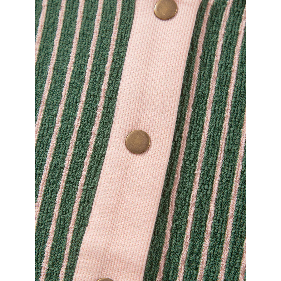 Striped V Neck Patchwork Long Sleeve Regular Fit Cardigan Apparel and Accessories