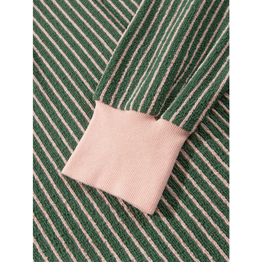 Striped V Neck Patchwork Long Sleeve Regular Fit Cardigan Apparel and Accessories