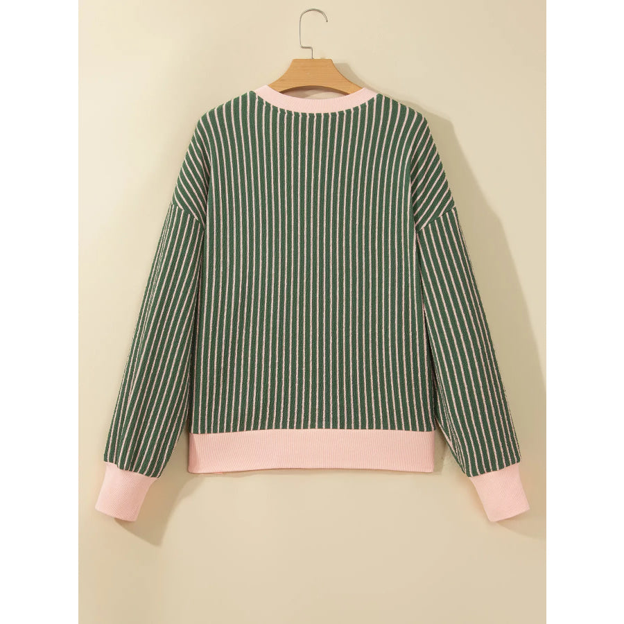 Striped V Neck Patchwork Long Sleeve Regular Fit Cardigan Apparel and Accessories