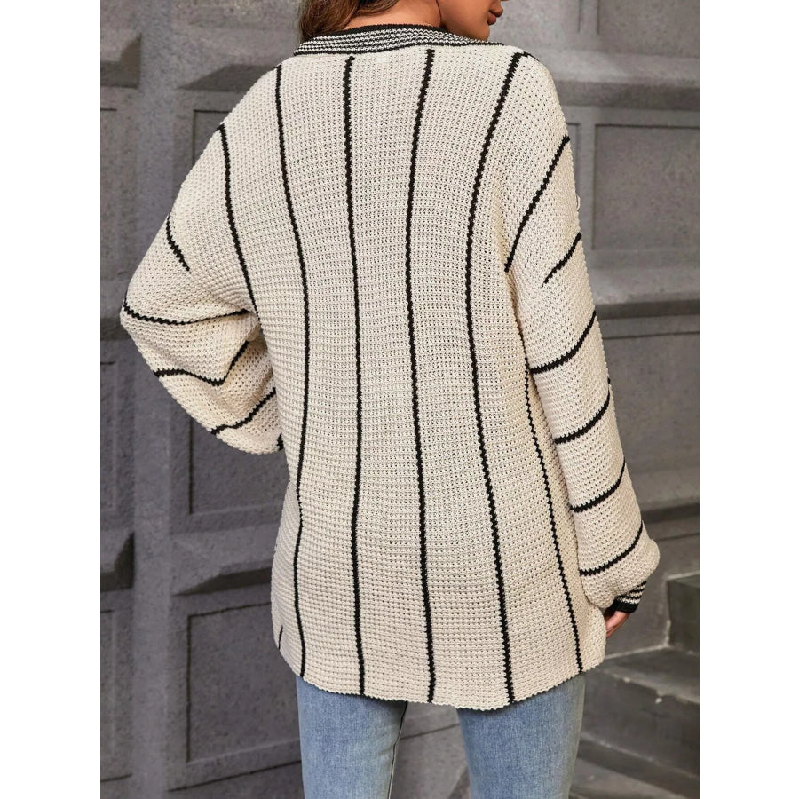 Striped V-Neck Relaxed Fit Sweater Apparel and Accessories