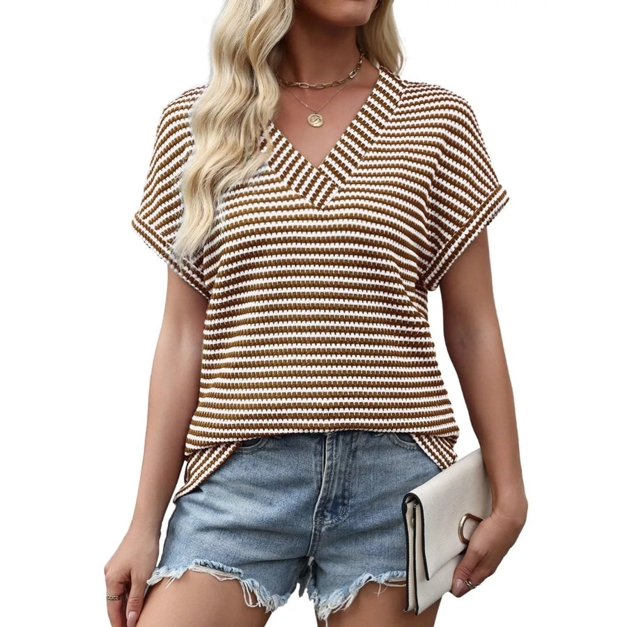 Striped V-Neck Relaxed Fit T-Shirt Apparel and Accessories