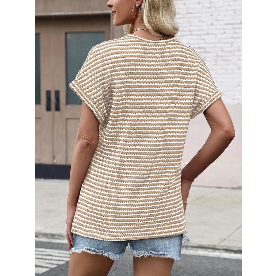 Striped V-Neck Relaxed Fit T-Shirt Apparel and Accessories