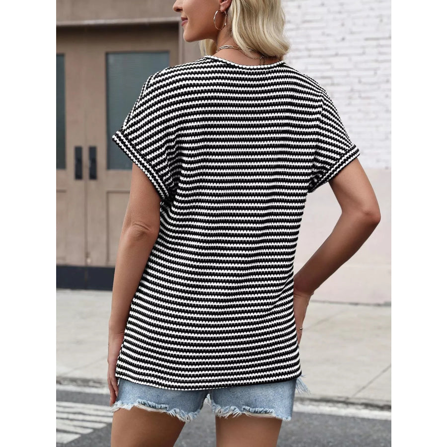 Striped V-Neck Relaxed Fit T-Shirt Apparel and Accessories