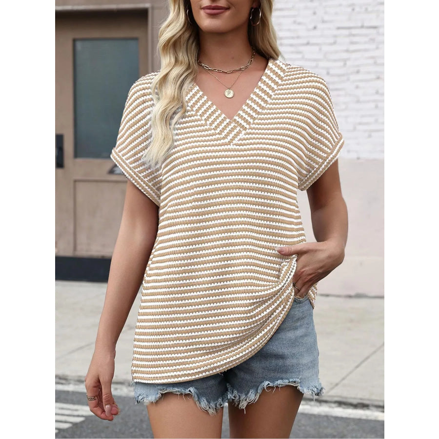 Striped V-Neck Relaxed Fit T-Shirt Apparel and Accessories