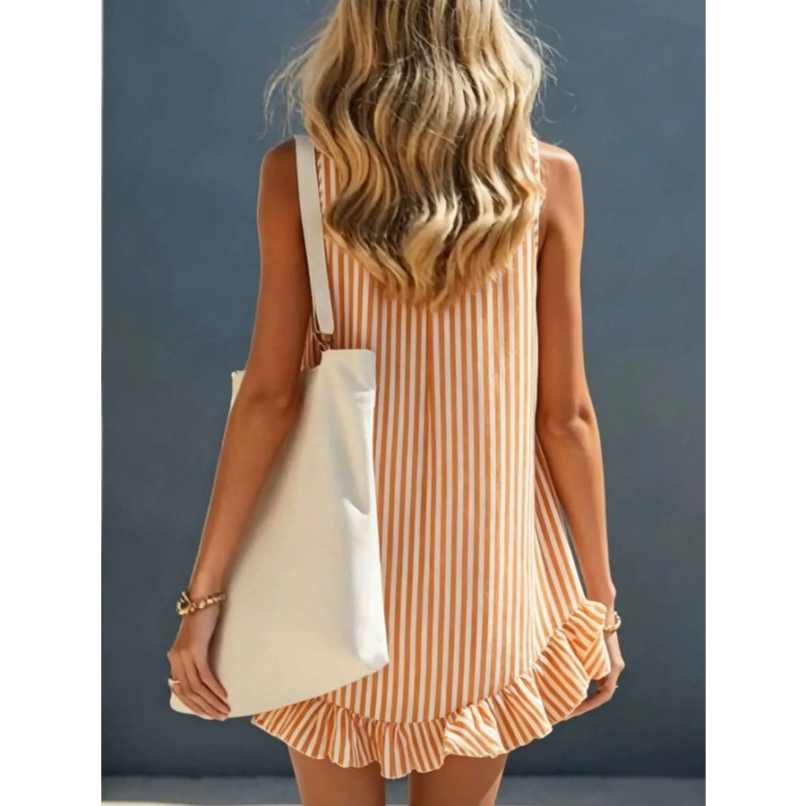 Striped V-Neck Ruffle Hem Mini Dress