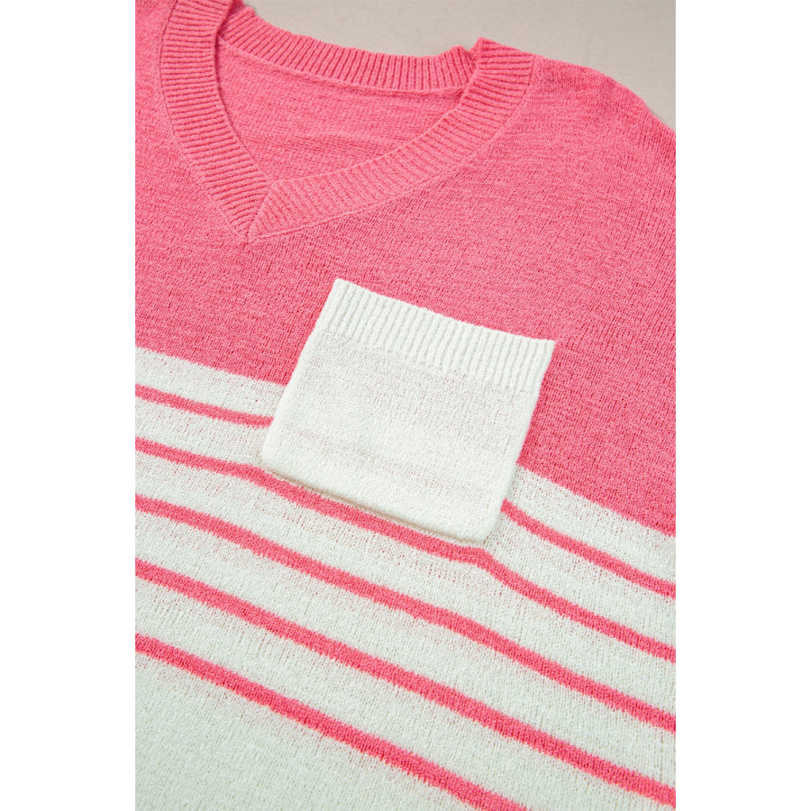 Striped V-Neck Short Sleeve Knit Top Apparel and Accessories