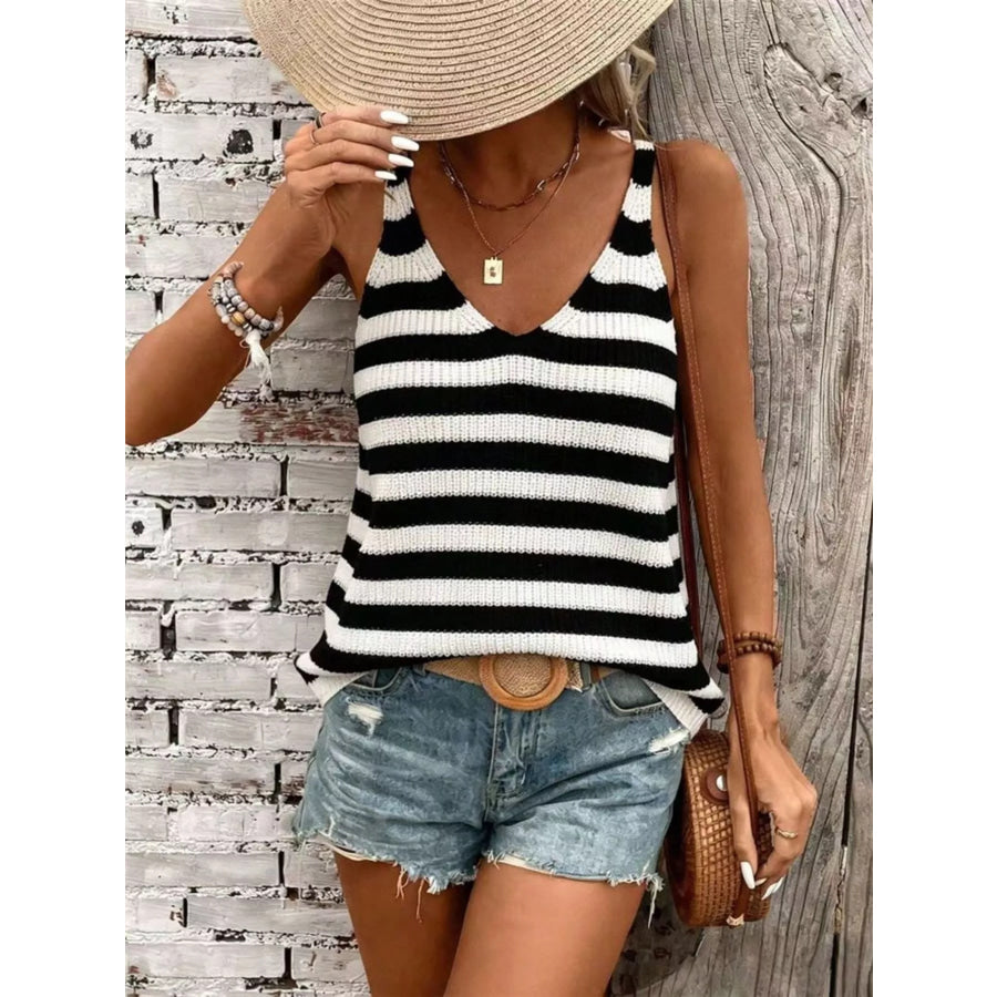 Striped V-Neck Tank Stripe / S Apparel and Accessories