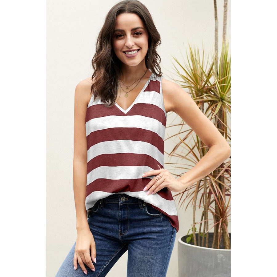 Striped V-Neck Tank Wine / S