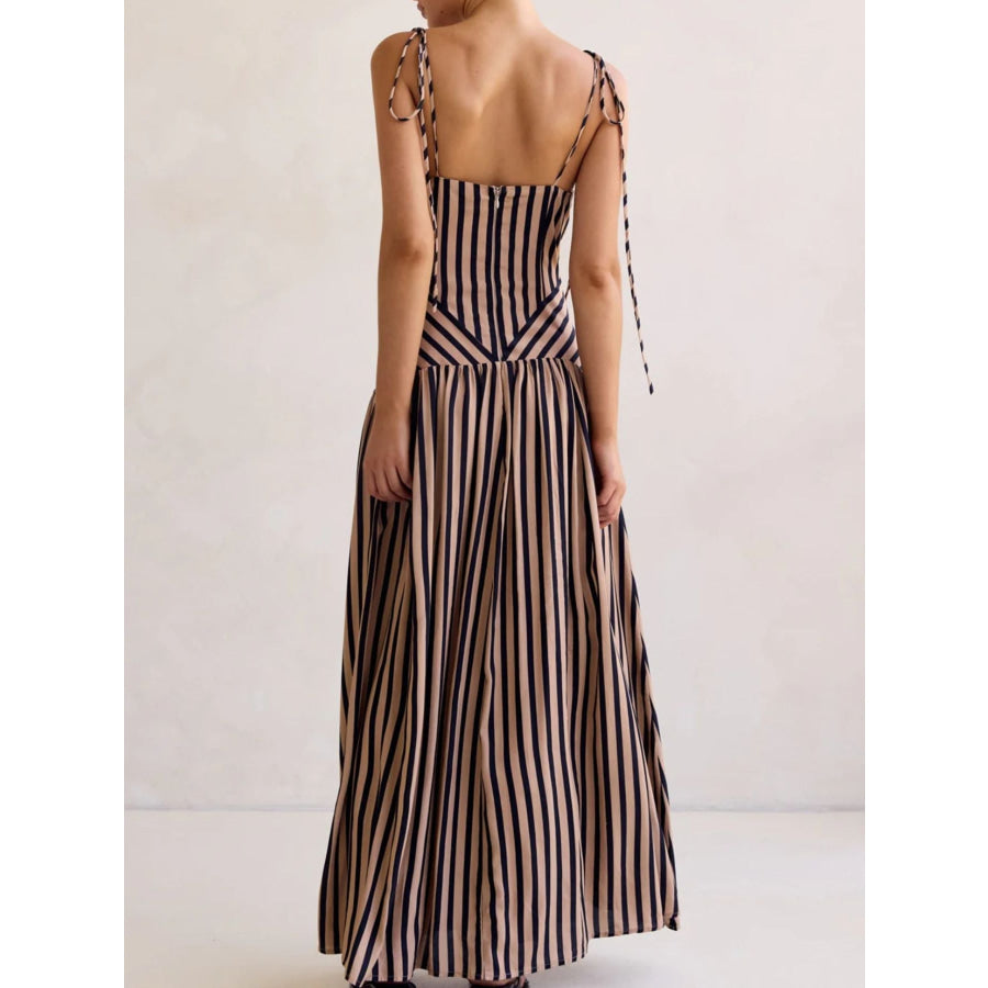 Striped V-Neck Tie-Shoulder Maxi Dress Apparel and Accessories