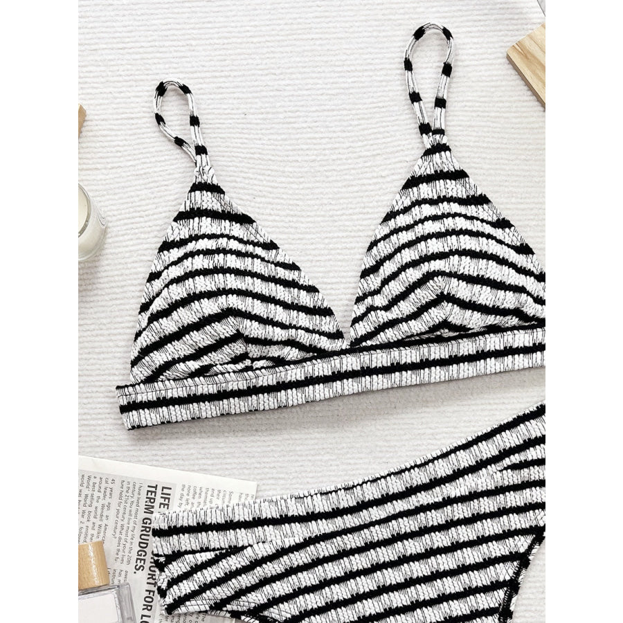 Striped V-Neck Two-Piece Swim Set Apparel and Accessories