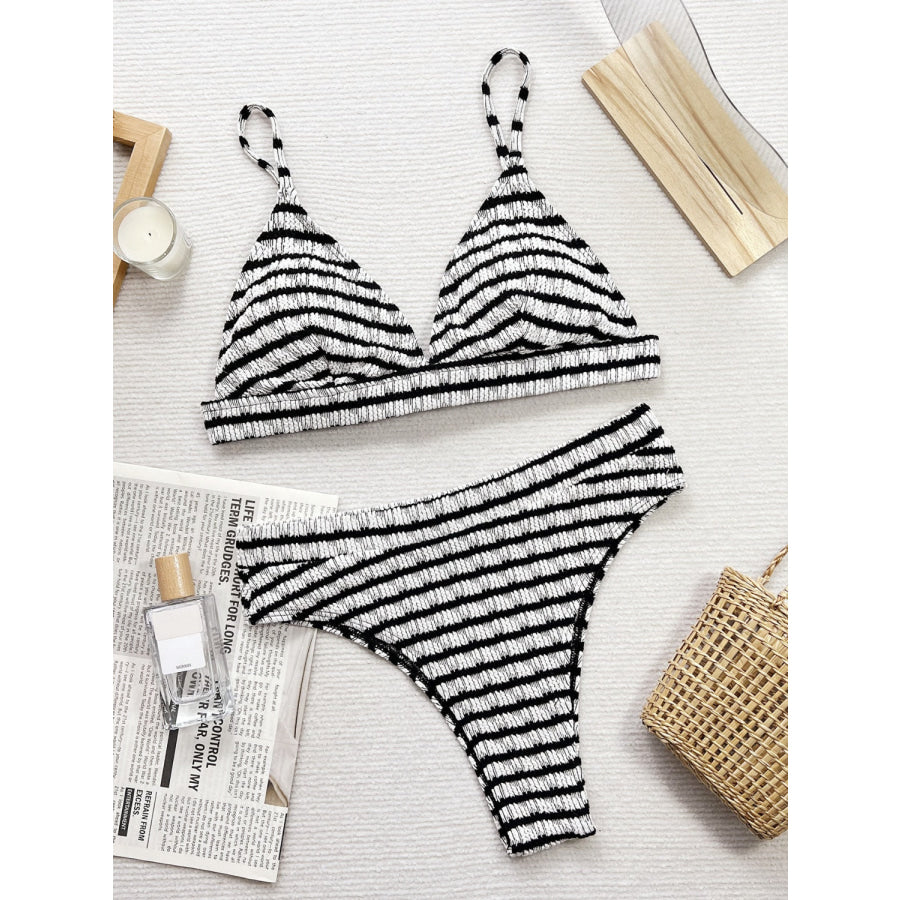 Striped V-Neck Two-Piece Swim Set Apparel and Accessories