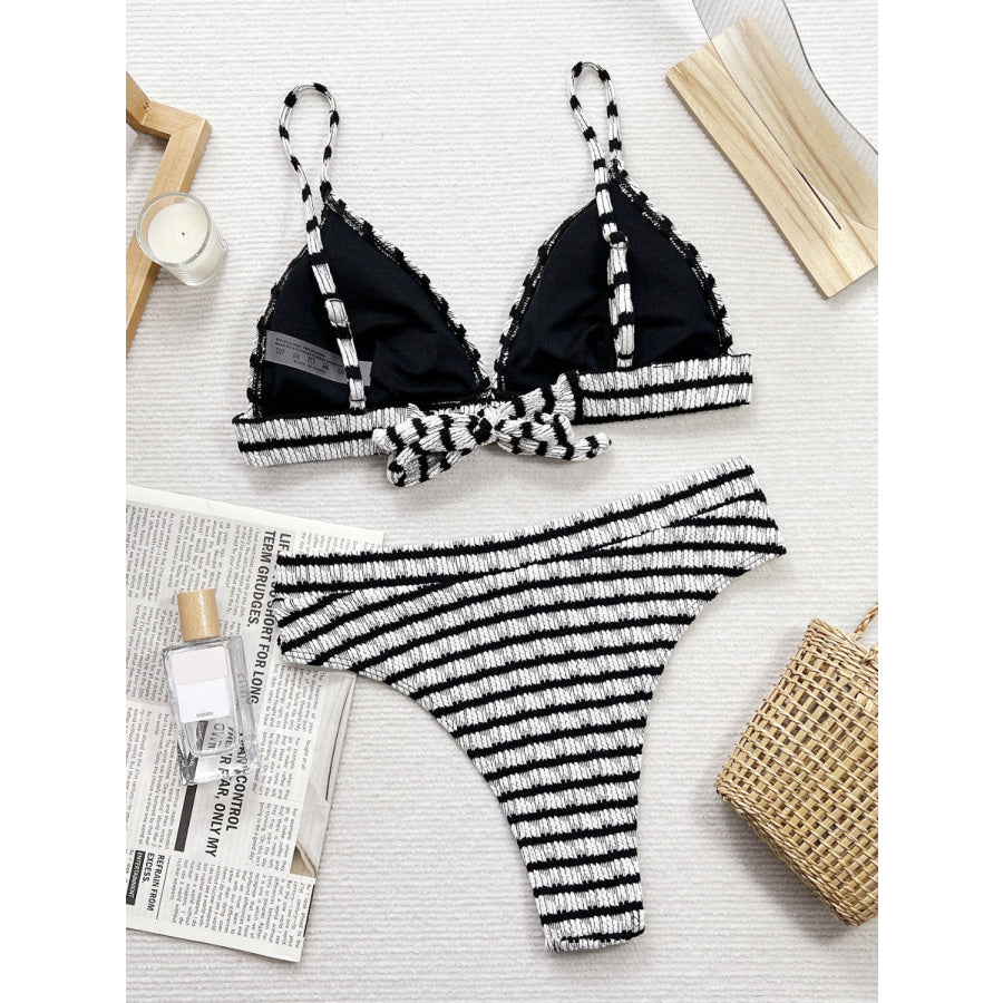 Striped V-Neck Two-Piece Swim Set Apparel and Accessories