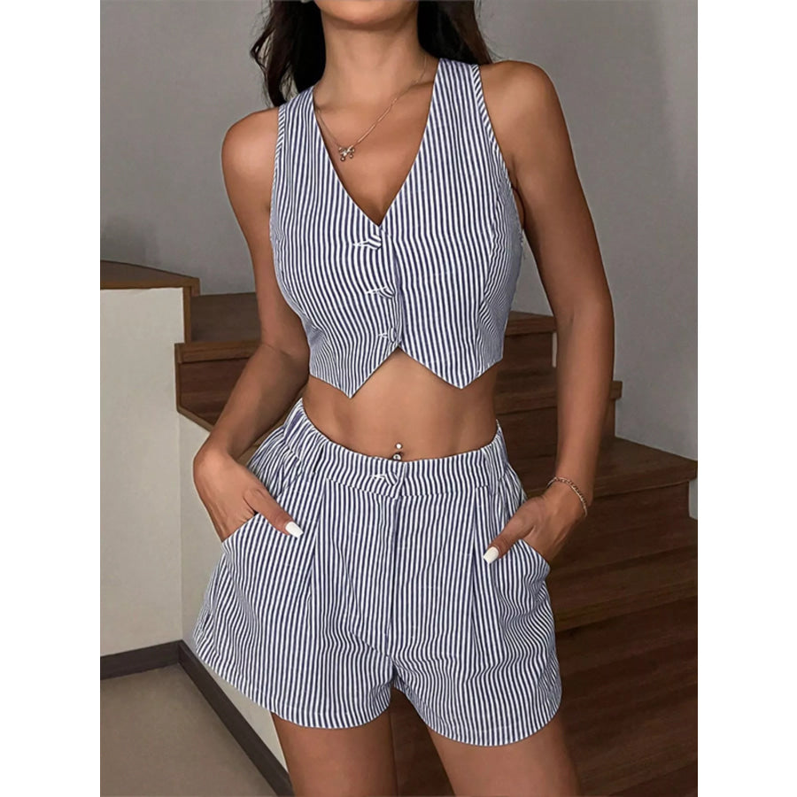 Striped Vest and Shorts Two-Piece Set Black / S Apparel and Accessories