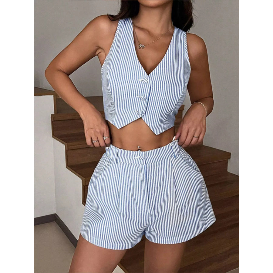 Striped Vest and Shorts Two-Piece Set Light Blue / S Apparel and Accessories