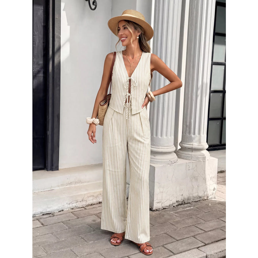 Striped Vest & Wide Leg Pants Set Apparel and Accessories