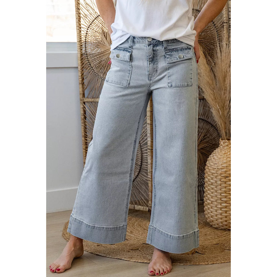 Striped Wide-Leg Cropped Jeans Apparel and Accessories