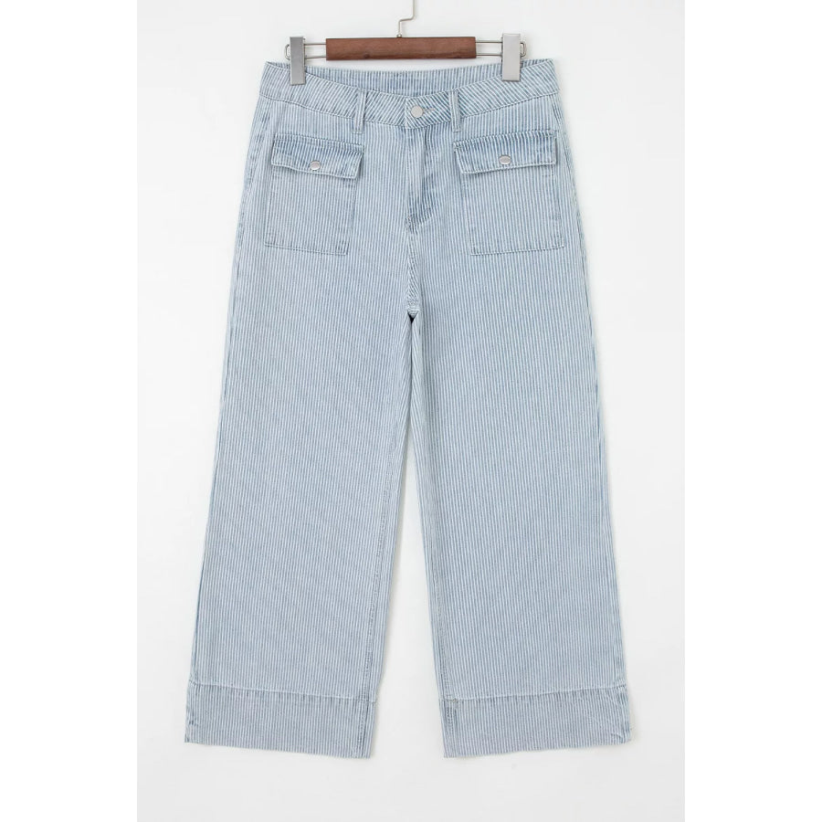 Striped Wide-Leg Cropped Jeans Apparel and Accessories