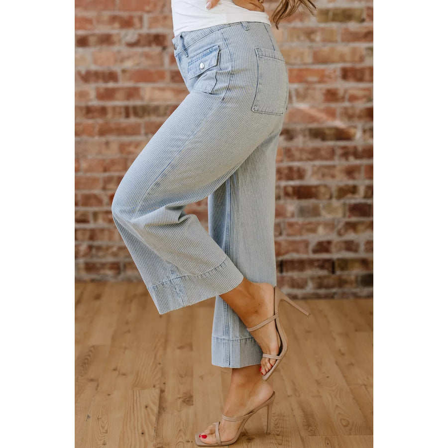 Striped Wide-Leg Cropped Jeans Apparel and Accessories