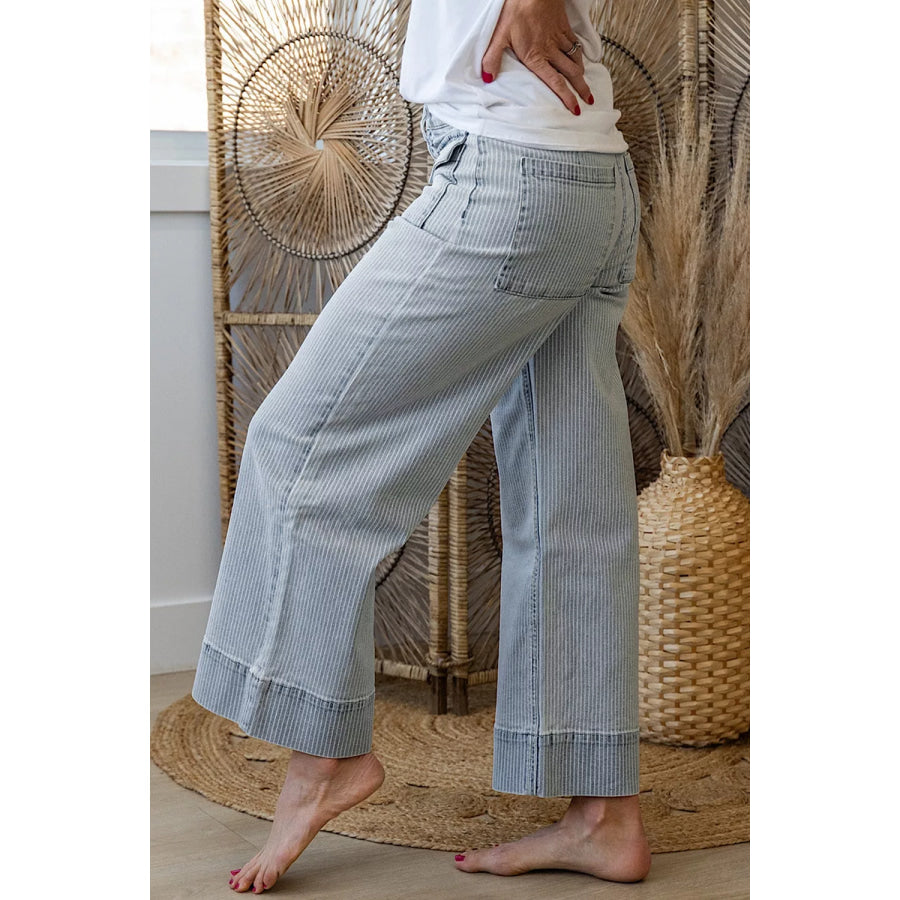 Striped Wide-Leg Cropped Jeans Apparel and Accessories