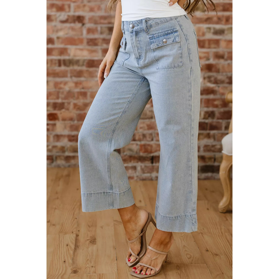 Striped Wide-Leg Cropped Jeans Apparel and Accessories