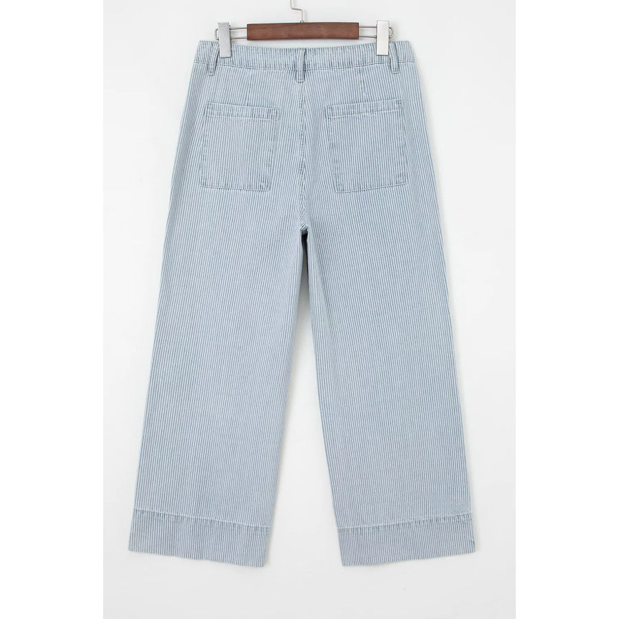 Striped Wide-Leg Cropped Jeans Apparel and Accessories