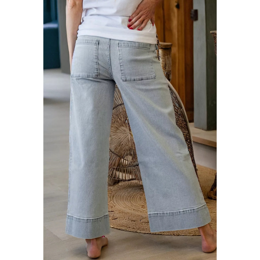 Striped Wide-Leg Cropped Jeans Apparel and Accessories