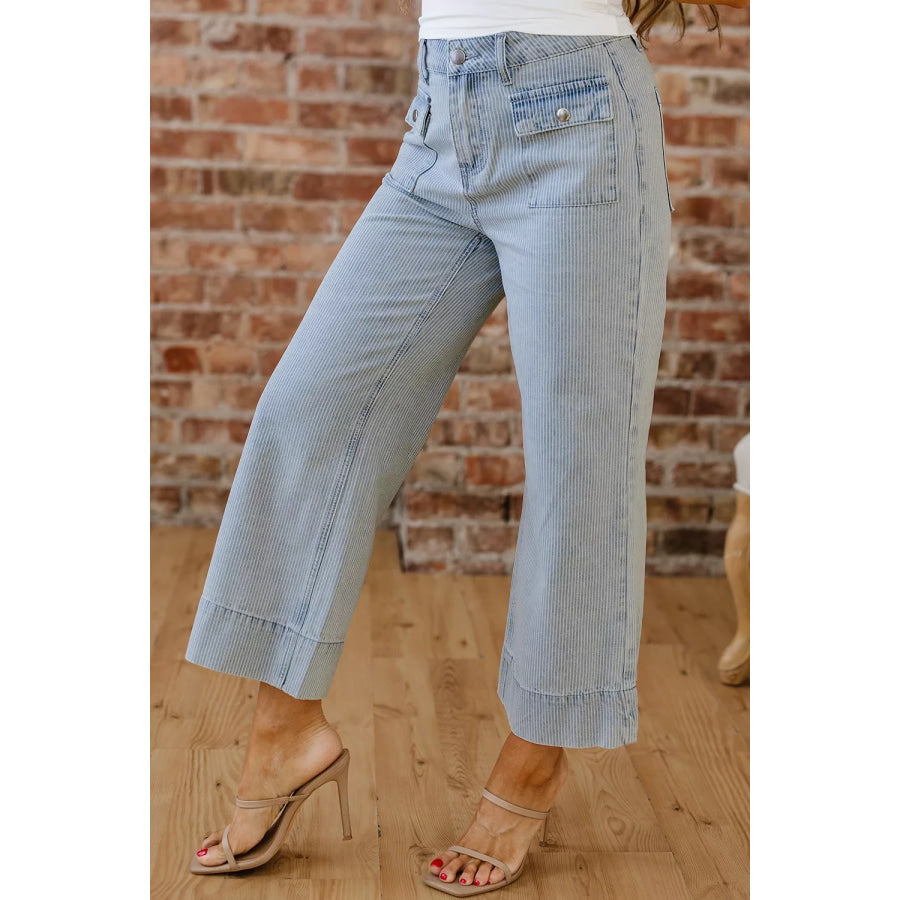 Striped Wide-Leg Cropped Jeans Apparel and Accessories