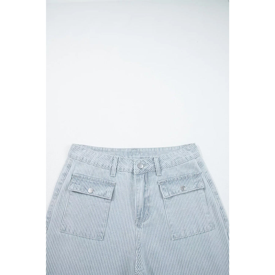 Striped Wide-Leg Cropped Jeans Apparel and Accessories
