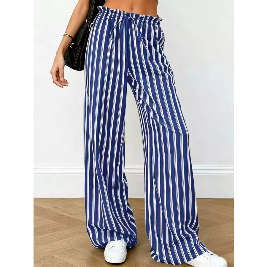 Striped Wide-Leg Drawstring Pants Apparel and Accessories