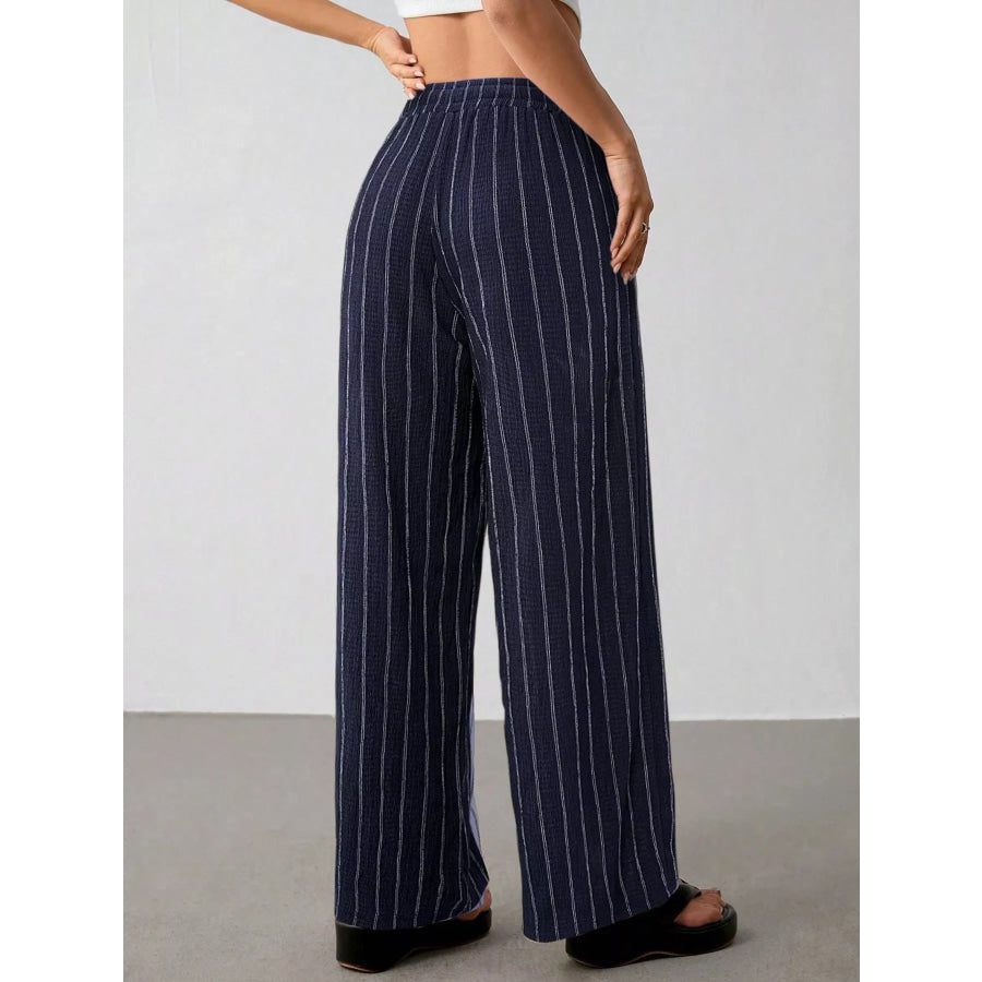 Striped Wide-Leg Drawstring Pants Apparel and Accessories