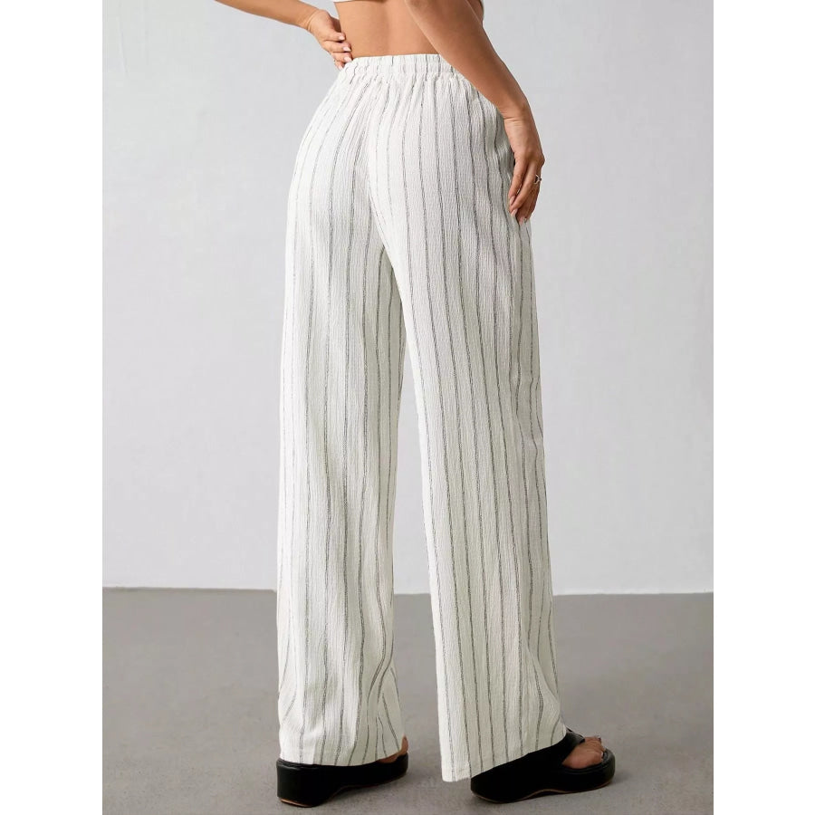 Striped Wide-Leg Drawstring Pants Apparel and Accessories