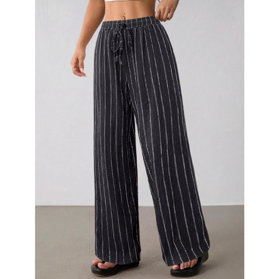 Striped Wide-Leg Drawstring Pants Apparel and Accessories