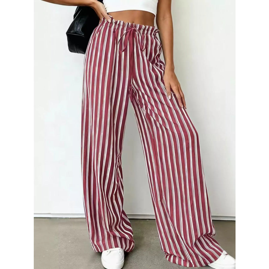 Striped Wide-Leg Drawstring Pants Apparel and Accessories