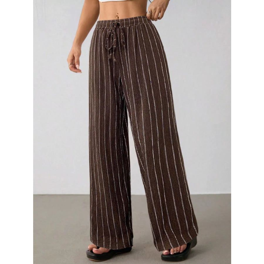 Striped Wide-Leg Drawstring Pants Apparel and Accessories