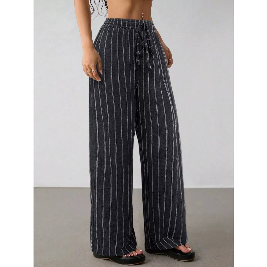 Striped Wide-Leg Drawstring Pants Apparel and Accessories