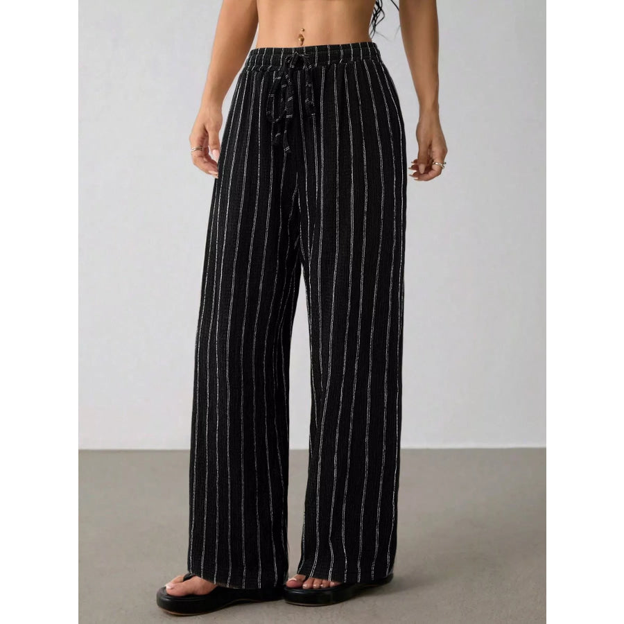 Striped Wide-Leg Drawstring Pants Apparel and Accessories