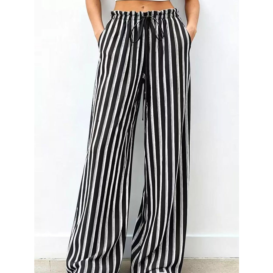 Striped Wide-Leg Drawstring Pants Apparel and Accessories