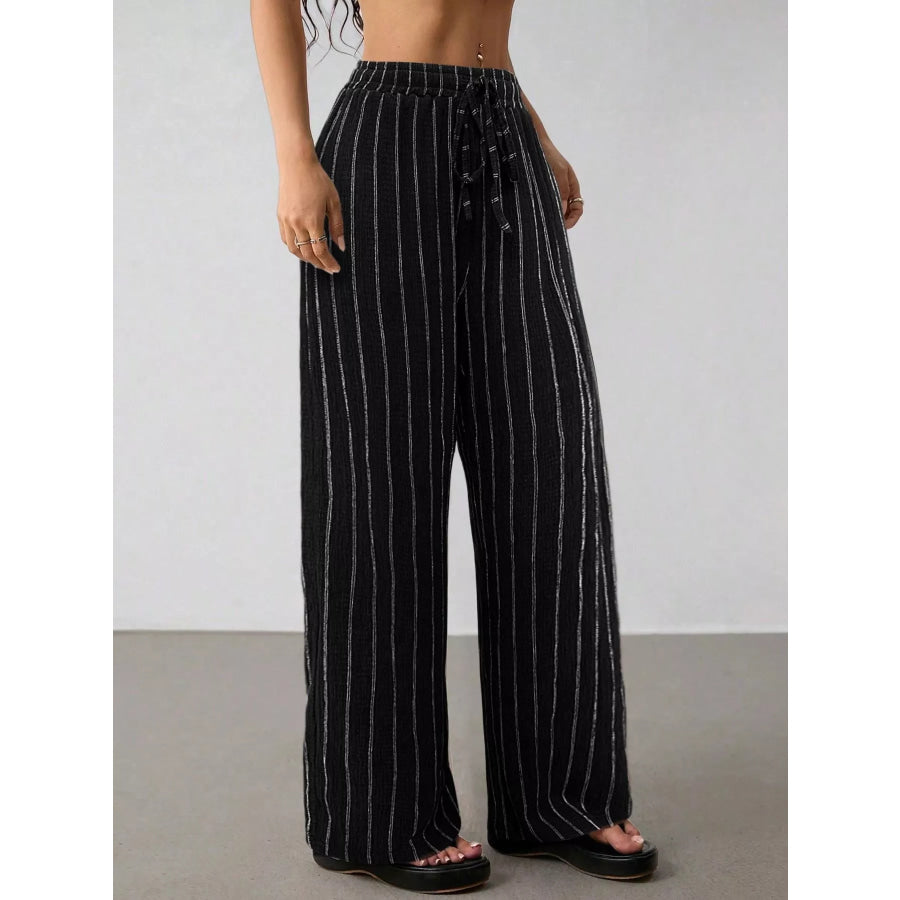 Striped Wide-Leg Drawstring Pants Apparel and Accessories