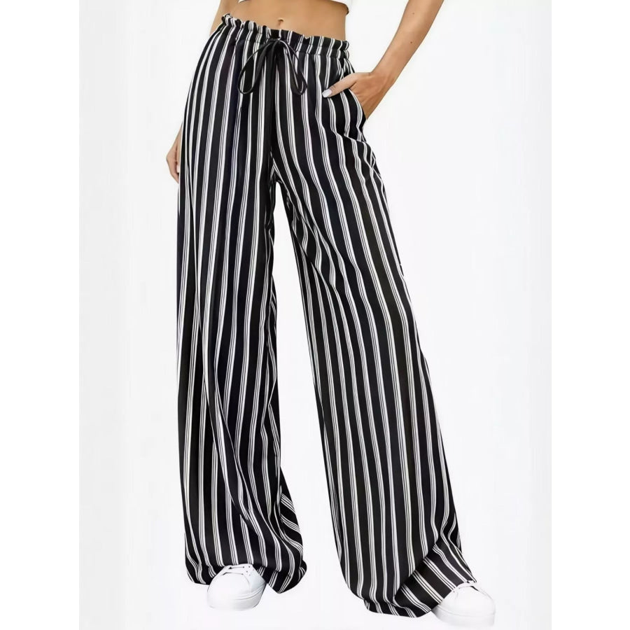 Striped Wide-Leg Drawstring Pants Apparel and Accessories