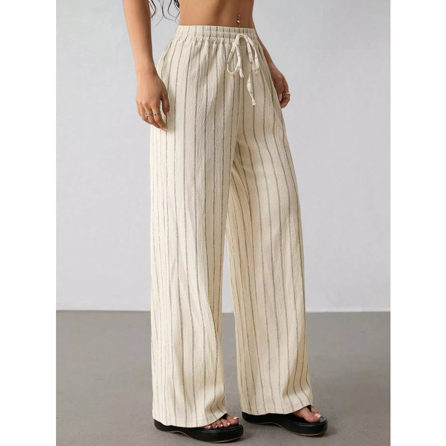 Striped Wide-Leg Drawstring Pants Apparel and Accessories