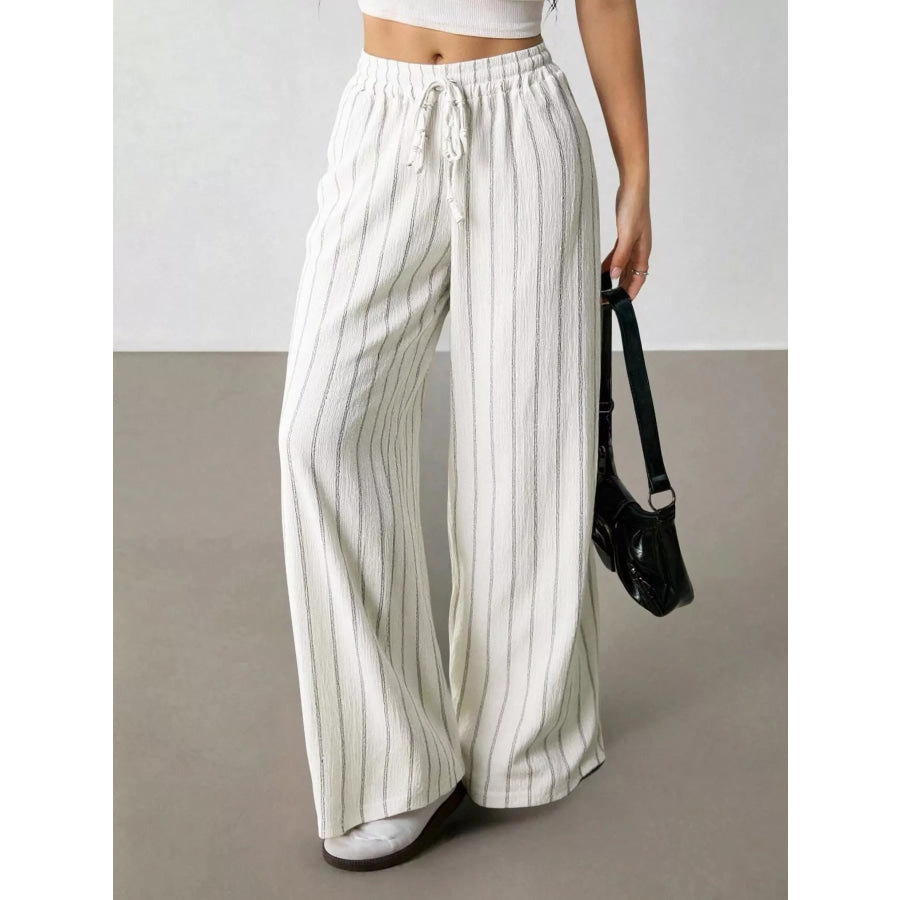 Striped Wide-Leg Drawstring Pants Apparel and Accessories