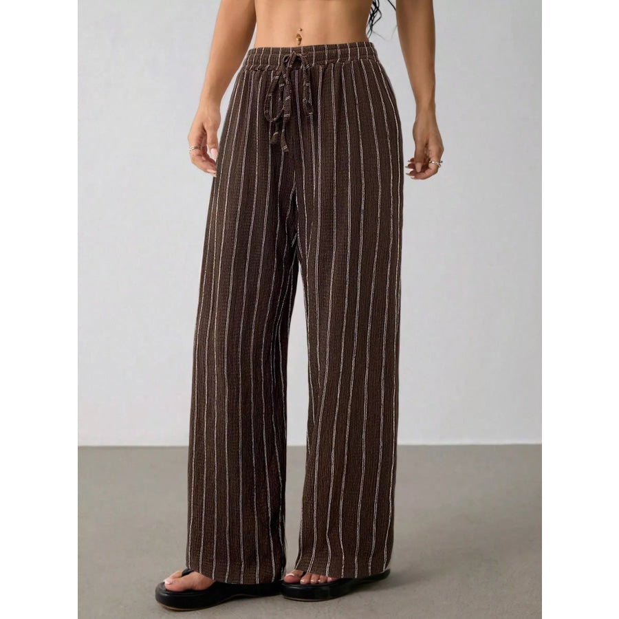 Striped Wide-Leg Drawstring Pants Apparel and Accessories
