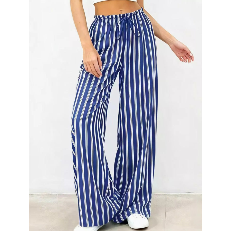 Striped Wide-Leg Drawstring Pants Apparel and Accessories
