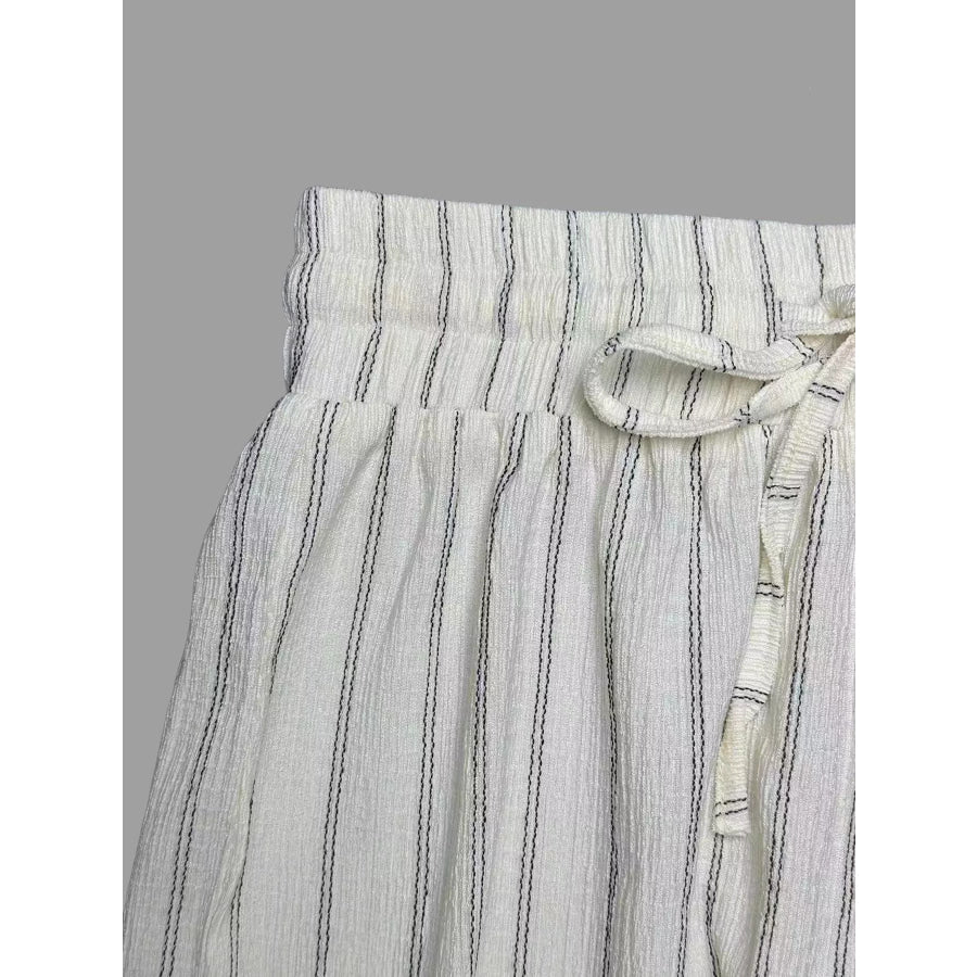 Striped Wide-Leg Drawstring Pants Apparel and Accessories