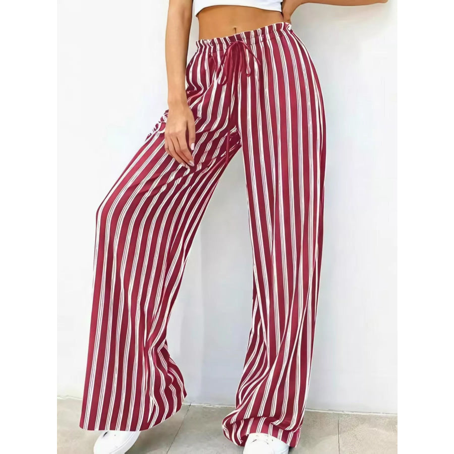 Striped Wide-Leg Drawstring Pants Apparel and Accessories