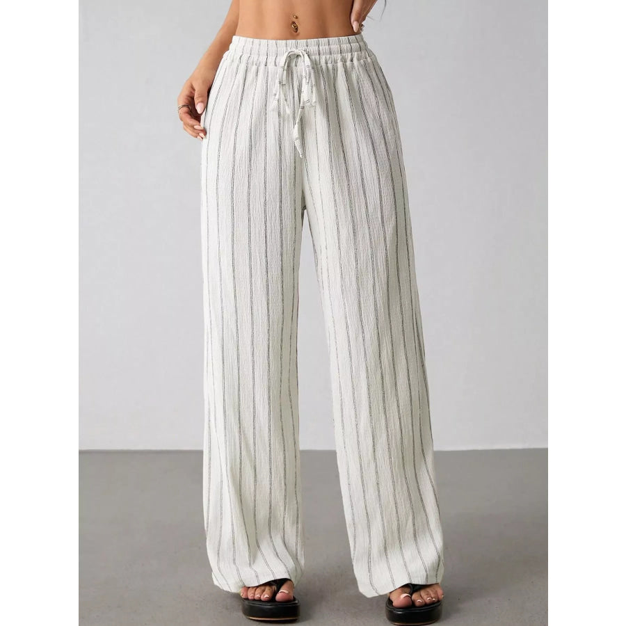 Striped Wide-Leg Drawstring Pants Apparel and Accessories