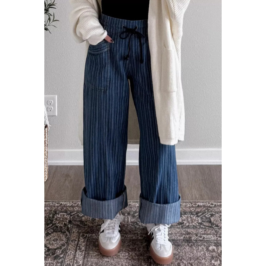 Striped Wide-Leg Jeans Apparel and Accessories