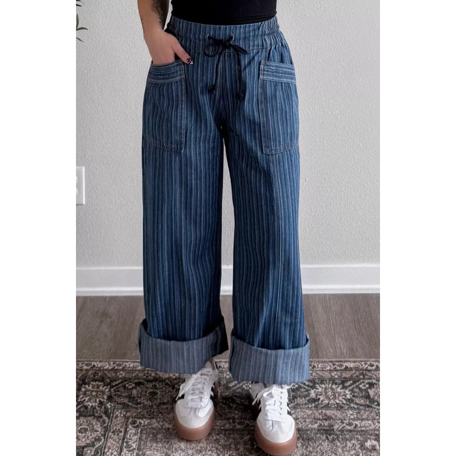 Striped Wide-Leg Jeans Apparel and Accessories