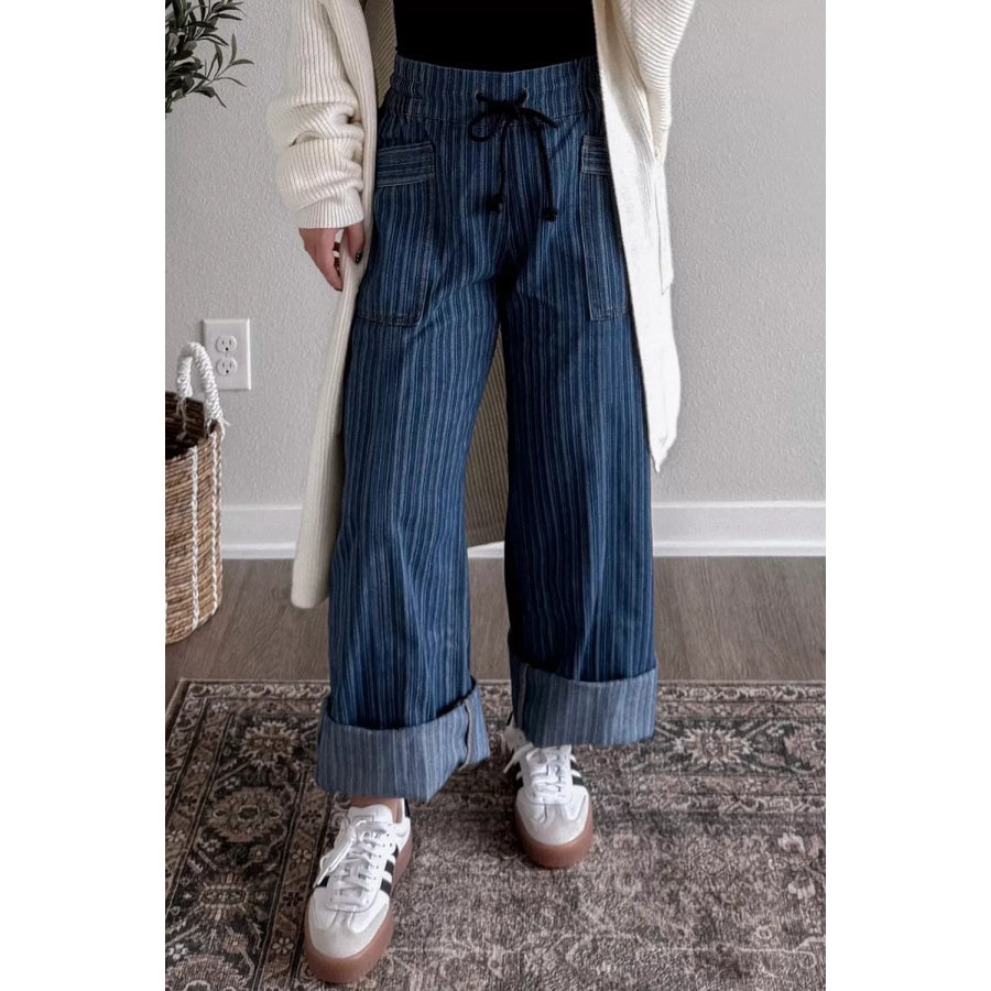 Striped Wide-Leg Jeans Apparel and Accessories